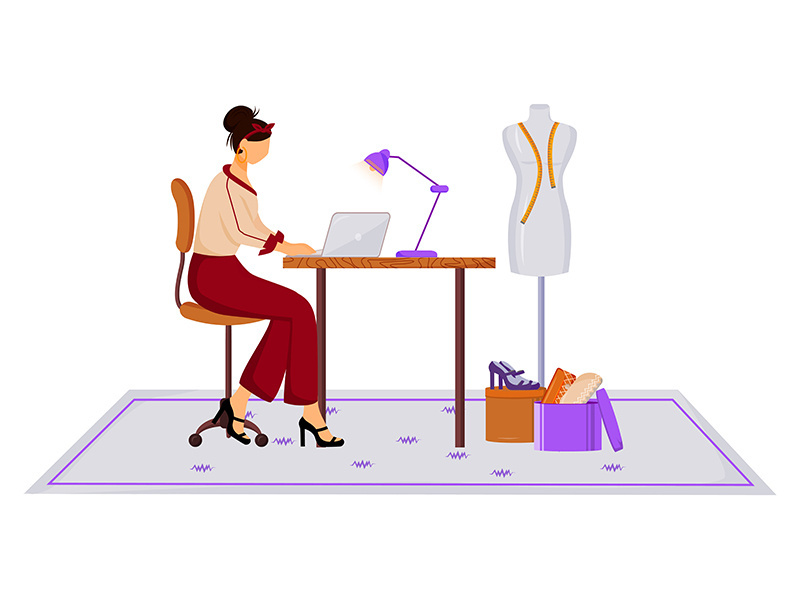 Fashion designer in atelier flat color vector illustration