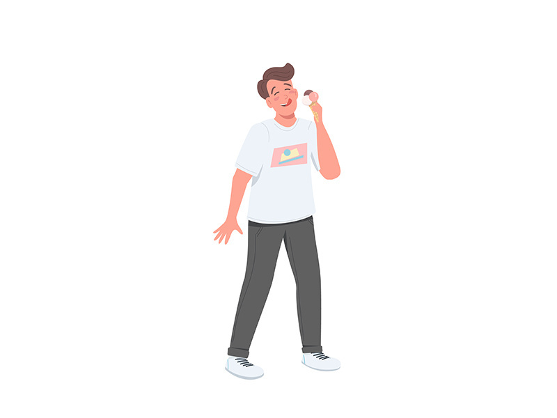 Man with ice cream flat color vector faceless character