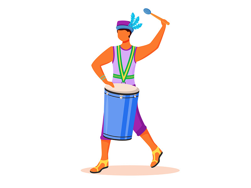 Brazil carnival drummer flat color vector faceless character