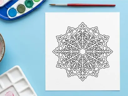 Decorative snowflake ornament with intricate floral patterns for Christmas holiday design.