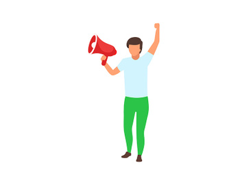Male activist with loudspeaker semi flat color vector character preview picture