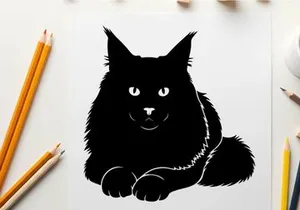 Silhouette of a black cat with a collar lying down