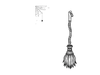 Hand-drawn broom illustration for cleaning and home decor. Vector-style household cleaning tool sketch with natural bristles and wooden handle.