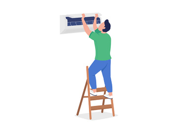 Man with air conditioner semi flat color vector character preview picture