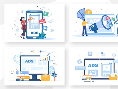 12 Advertising or ADS Vector Illustration