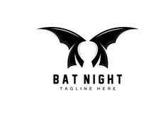 Bat Logo, Hanging Bat Animal Vector, Hallowen Night Animal Icon Design