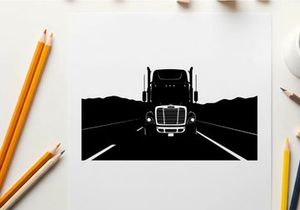 Silhouette of a semi truck driving on a highway