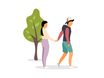 Couple holding hands at park flat color vector faceless characters preview picture