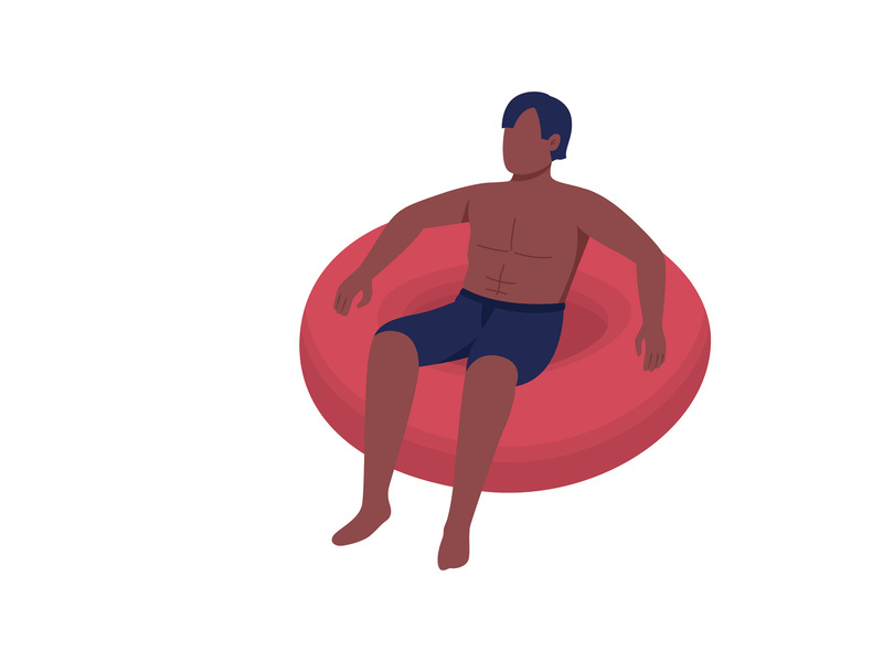 Man floating in inflatable float flat color vector faceless character