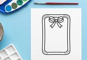 Hand drawn Christmas gift tag with ribbon bow, festive holiday frame for greeting card