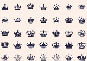 Royal Crown Silhouette, Retro King Crown Icons.