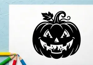 Abóbora Preta de Halloween com Face de Jack-o'-Lantern Esculpida