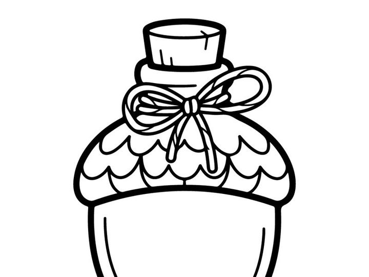 Acorn shaped potion bottle icon. Magic forest elixir flask with a cork stopper.