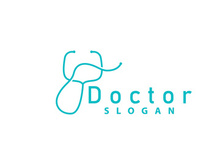 Stethoscope Logo, Simple Line Model Health Care Logo Design