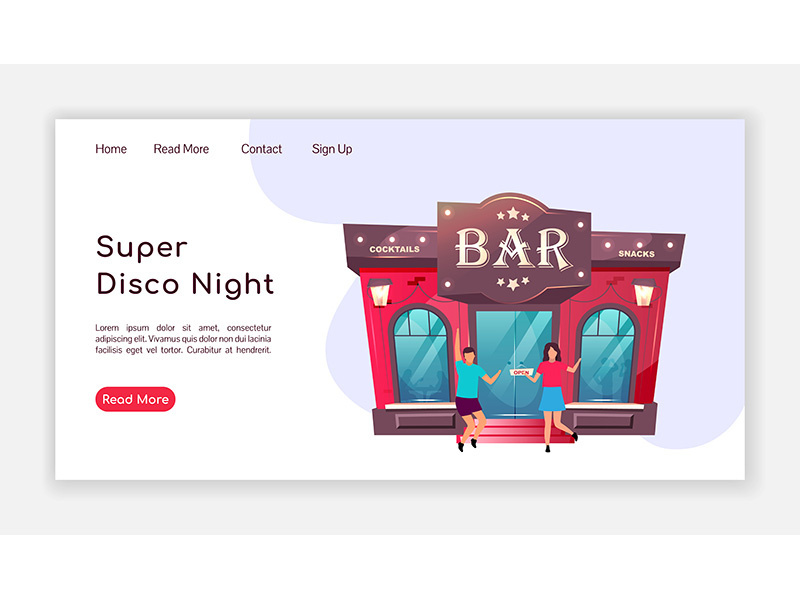 Super disco night landing page flat color vector template