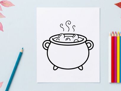Steaming hot soup pot with rising vapor on stove. Classic cooking cauldron filled with delicious broth for meal preparation.