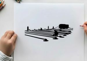 Silhouette of people working on a large industrial or construction site at night