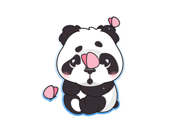 Cute panda with butterflies kawaii cartoon vector character preview picture