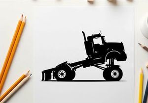 Silhouette of a snowplow truck with a large blade