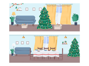 Christmas home semi flat vector illustration set preview picture
