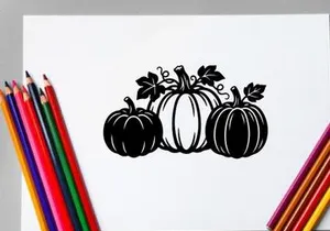 Silhouette of Pumpkins and Autumn Leaves for Fall Harvest Decor