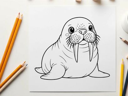Cute walrus face smiling flat design vector illustration
