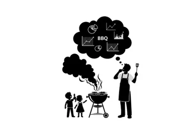 Silhouette of a man and kids enjoying a bbq on a sunny day silhouette preview picture