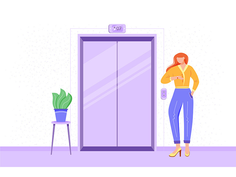 Employee in office hall flat vector illustration