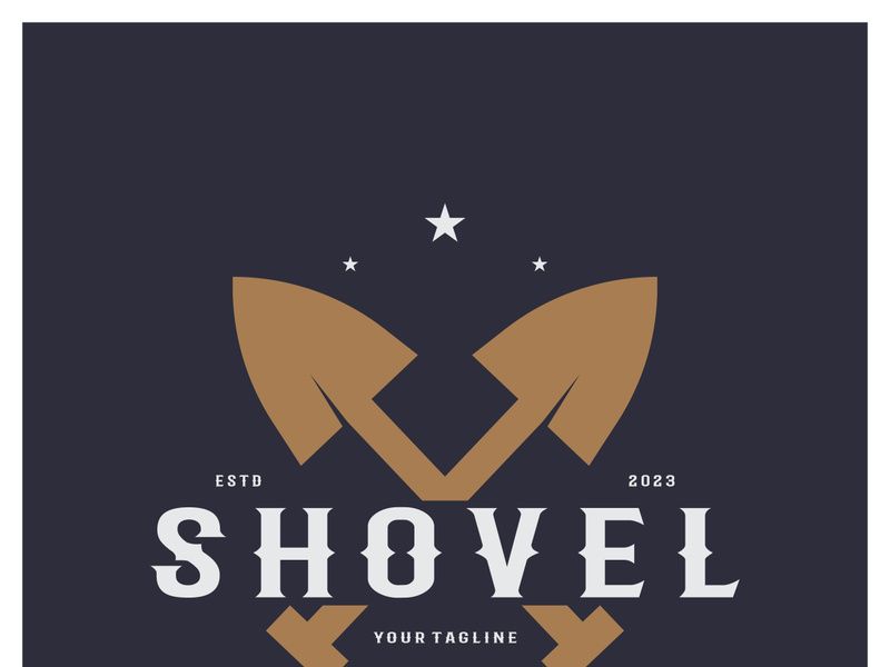 Shovel logo for agriculture, excavation,building, mining foundation. gardening vector set design with leaves
