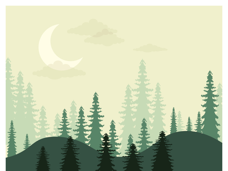 Beautiful landscape of mountains pine trees and moon design vector