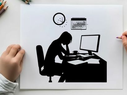 Silhouette of a person sitting at a desk with computer