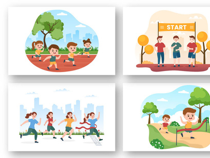 10 Running Race Flat Illustration