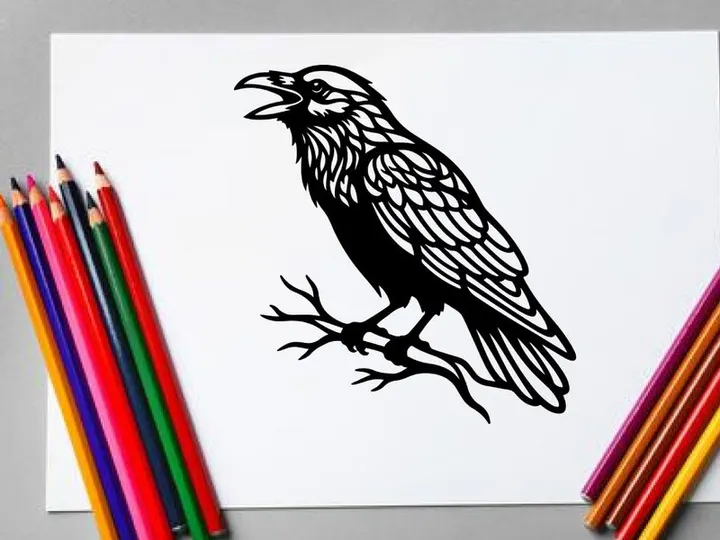 Detailed black and white illustration of a hawk with intricate feather patterns