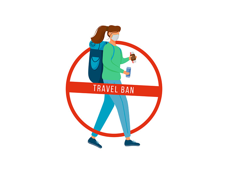 Travel ban flat color vector faceless character