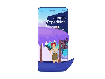 Jungle expedition cartoon smartphone vector app screen preview picture
