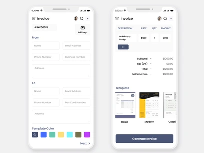 Invoice and Billing Mobile App UI Kit