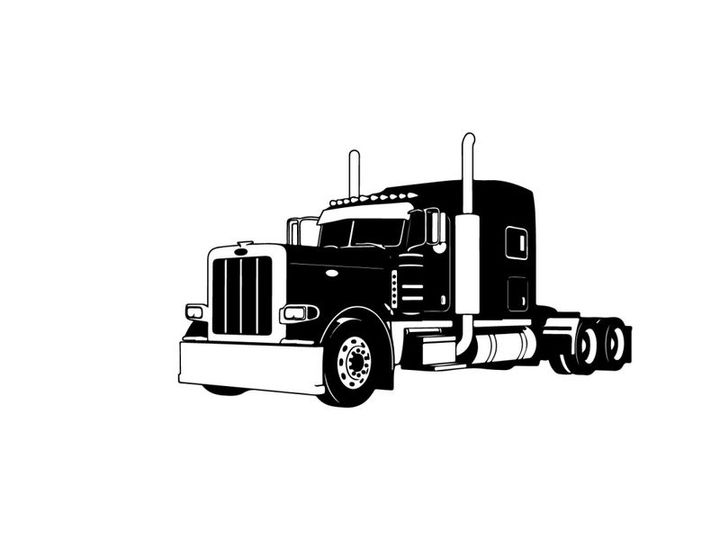 Silhouette of a large black semi truck with trailer