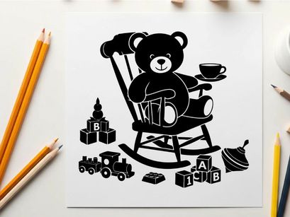 ilustrasi vektor beruang teddy di kursi goyang