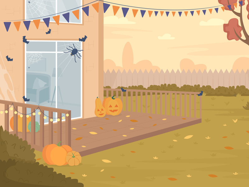Halloween backyard party flat color vector illustration