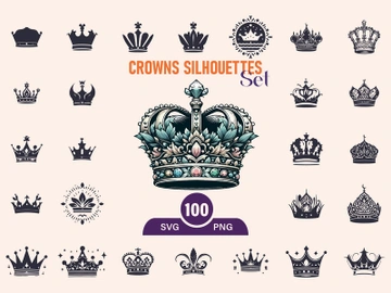 Royal Crown Silhouette, Retro King Crown Icons. preview picture