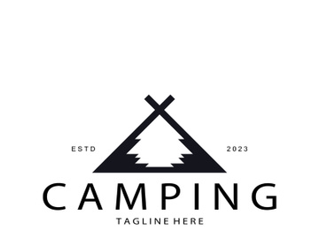 vintage and retro tent logo, camping. With tent, tree and bonfire sign. adventurers, scouts, climbers, camping equipment center preview picture