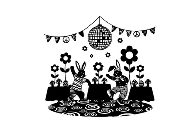 Groovy silhouette of bunnies dancing under disco ball silhouette preview picture