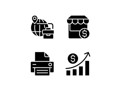 Business development black glyph icons set on white space