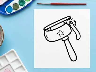 Hand-drawn Halloween hammer with star detail smashing pumpkin. Cartoon mallet tool for spooky holiday crafts and decorations.
