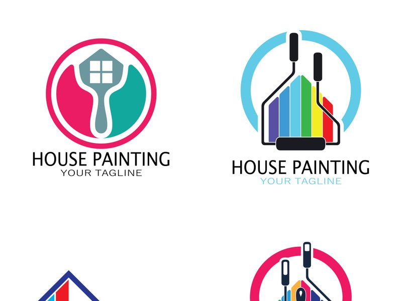 logo icon illustration house paint with a blend of brushes and rollers for house wall paint design, minimalist house, painting, interior, building, property business, wallpaper, vector concept