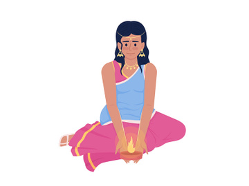 Young girl holding diwali candle semi flat color vector character preview picture