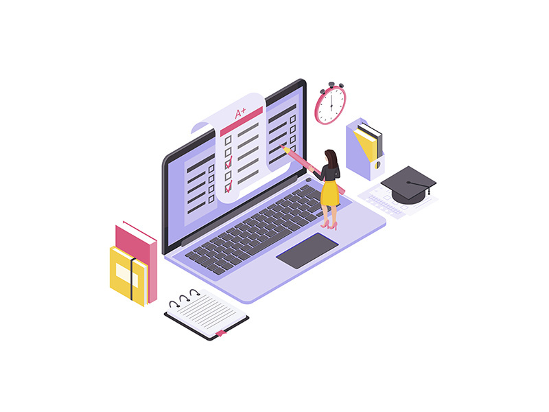 Online testing isometric color vector illustration