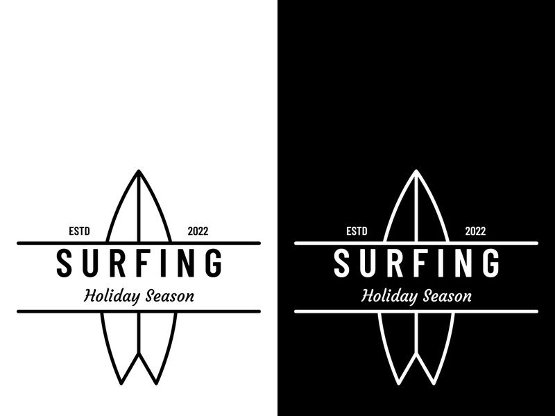 Vintage surfboard logo,surfing on summer beach.For business,badge,holiday, ,label,emblem.