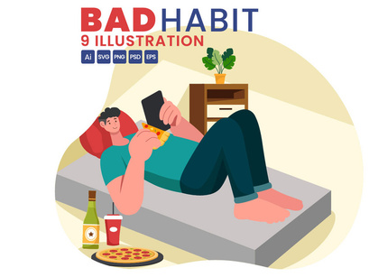 9 Bad Habit Vector Illustration