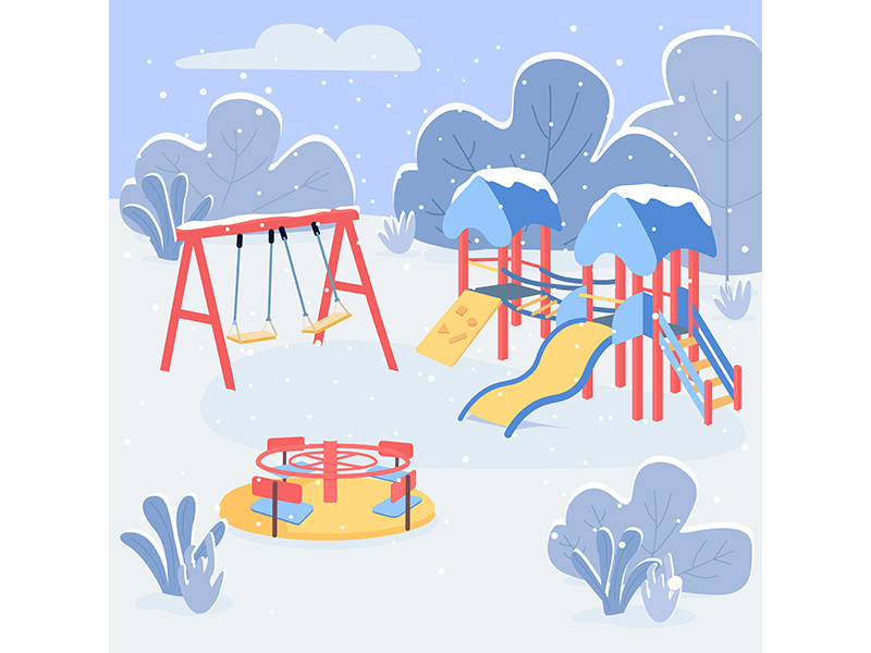 Winter play area flat color vector illustration